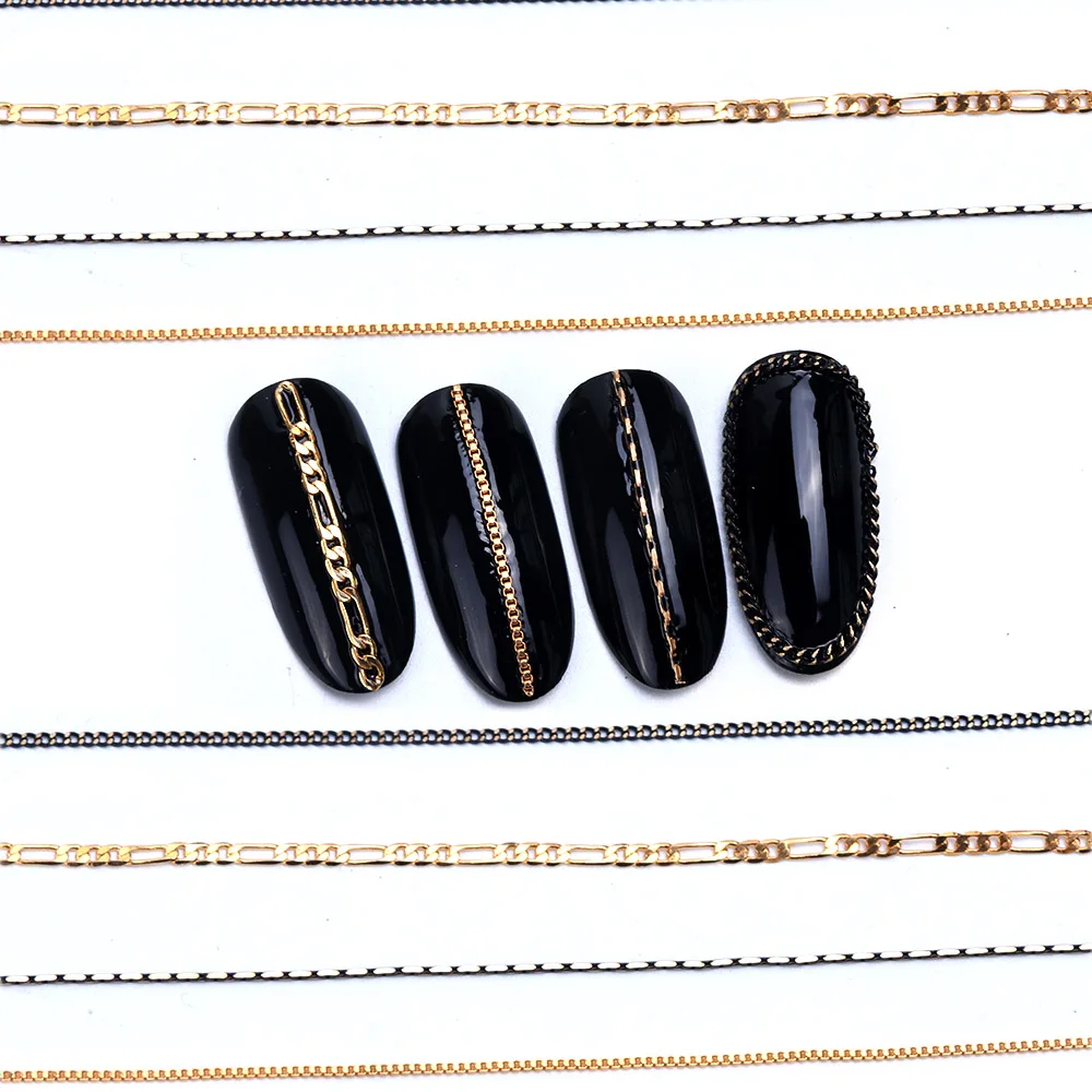 

4pcs 3D Nail Metal Chain Nail Art Decoration Hollow Punk Style Gold Black Jewelry Striping Snake Bone Manicure Accessory JI780-1