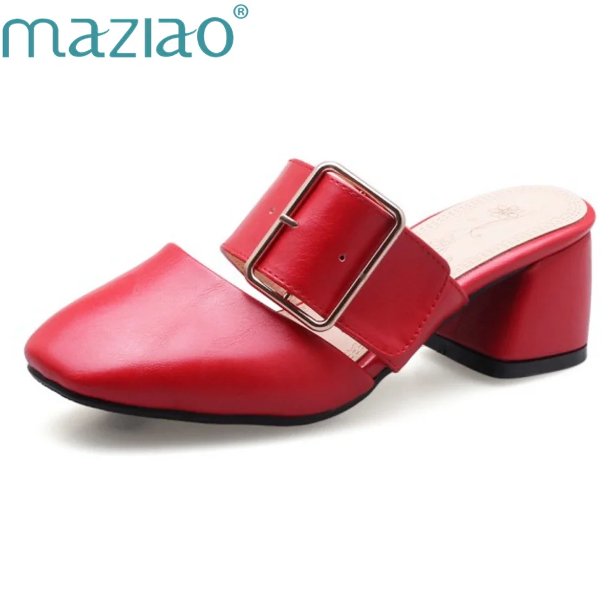 

MAZIAO Mules Shoes Summer Women Slides High Heel Slippers Cutout Ladies Heel Slides Shoes Women New Fashion Ladies Square Toe