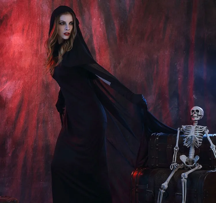 Umorden Хэллоуин Пурим карнавальный черный готический костюм ведьмы Костюмы волшебницы с привидениями для женщин взрослых детей