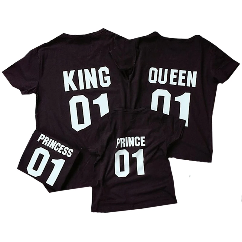 Family Look Short sleeved T-shirt Father Son Mother and Daughter Clothes 01 King Queen Prince Princess Family Matching Outfits