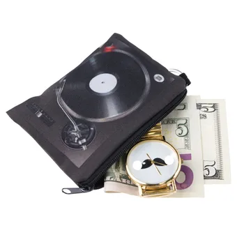 

Black Record 3D Printing Coin Bag multi-function Key Card Package Coin Bag Zipper Coin Purse