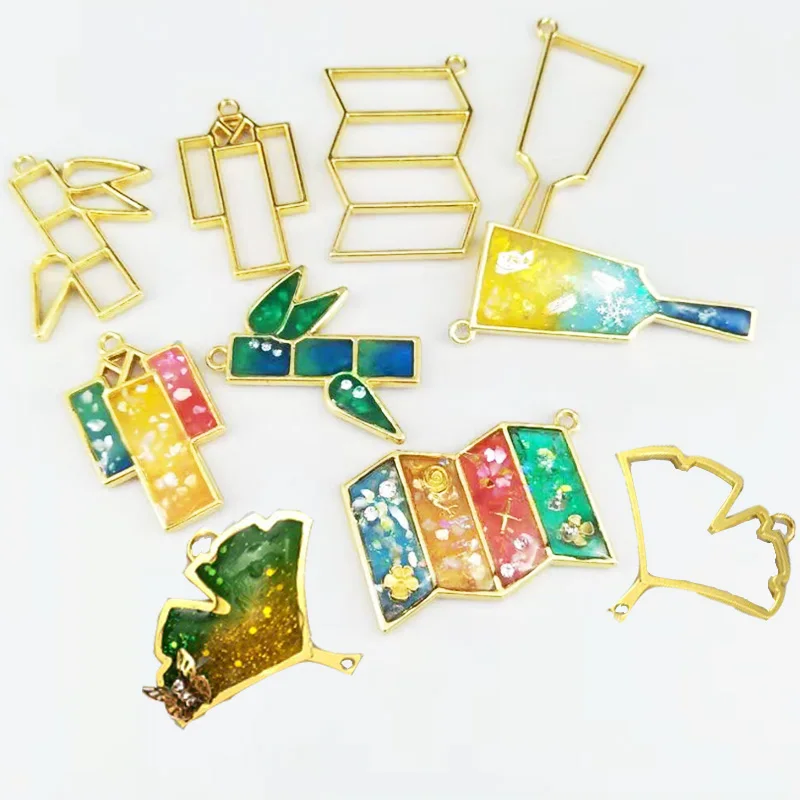 

5pcs/lot Leaf Fan Bezel Frame Pendant Charm Bezel Setting Cabochon Setting UV Resin Charm Necklace Earring Finding