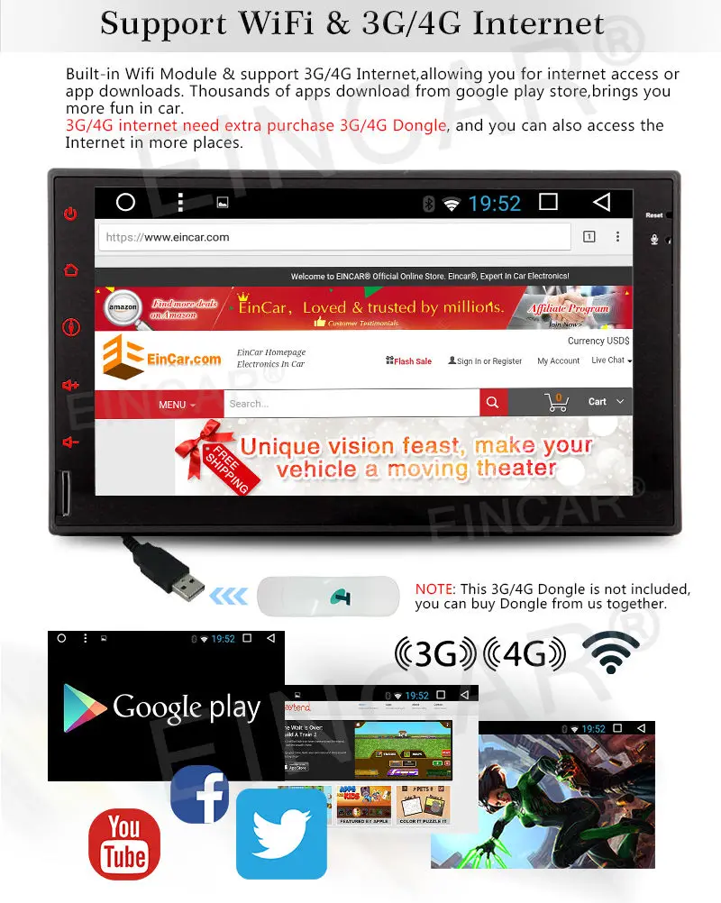 Top HD 7" Android 6.0 Double 2 Din Car Stereo Radio GPS Wifi 3G OBD2 Mirror No-dvd 4