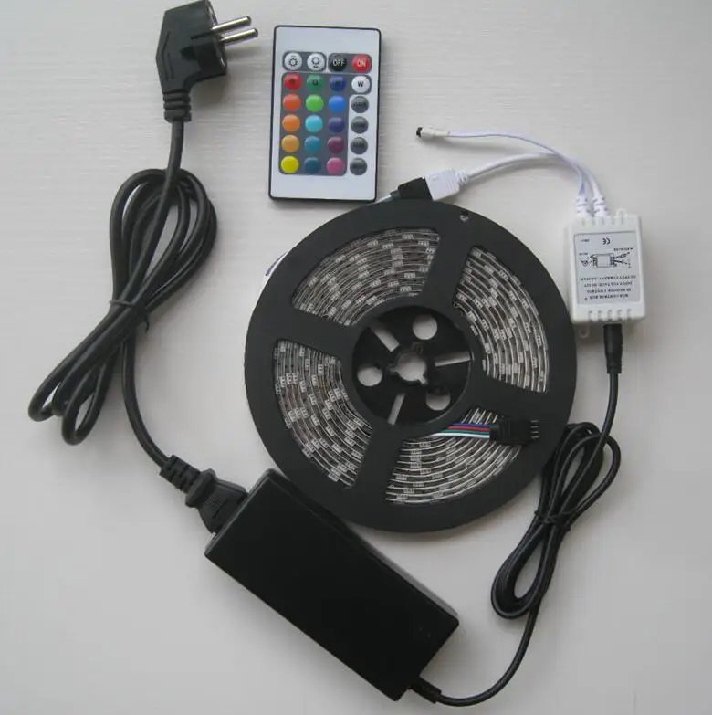 5050 SMD Led RGB Strip Non Waterproof +24key IR Remote Controller+ 5A 12V US/EU Power 5M