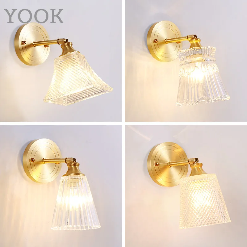 YOOK Led настенная лампа европейская медная для спальни кровати прохода прозрачная