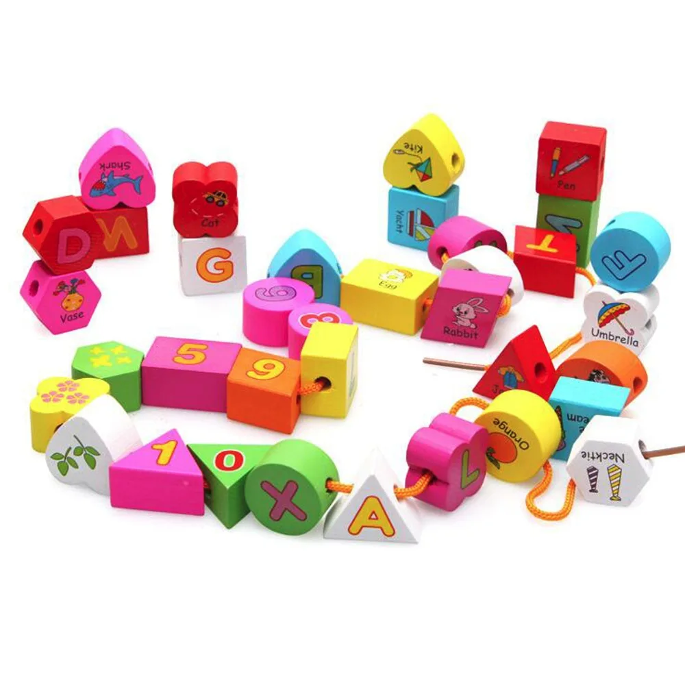 

Montessori Kids Toy Baby Colorful Wooden Lacing Beads Stings Learning Educational Preschool Training Brinquedos Juguets