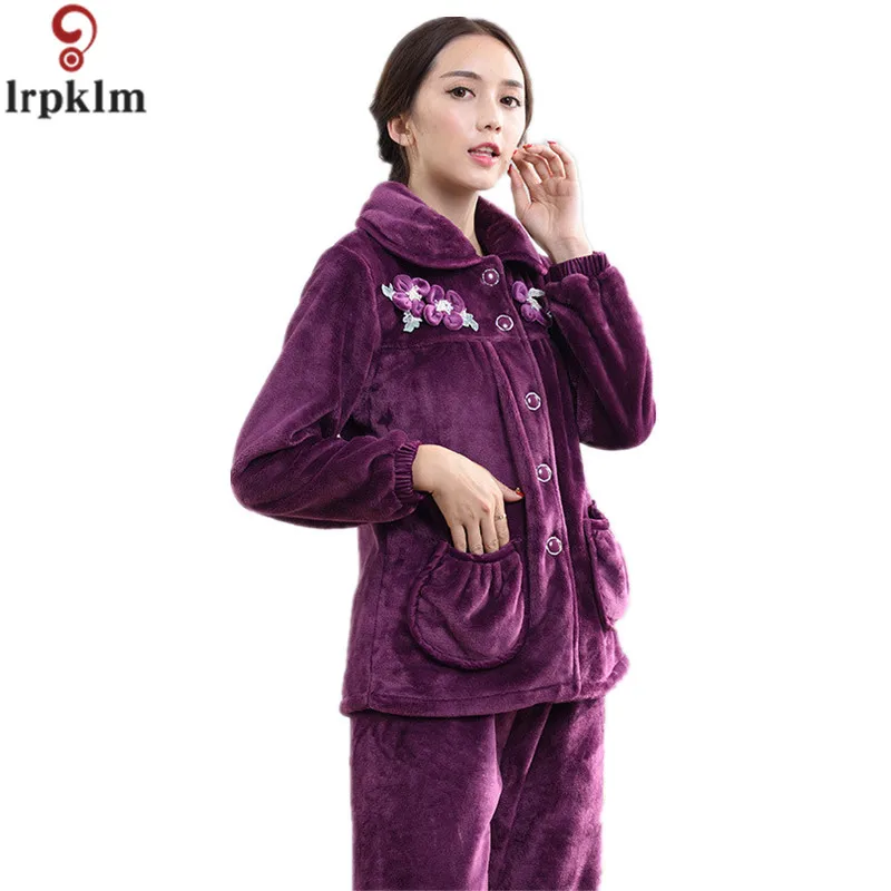 2017 Spring Winter Coldproof Keep Warm Women Thick Coral Fleece Pajamas