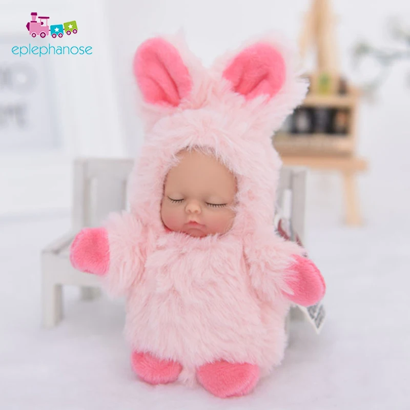 

Keychain Silicone Sleeping Baby Dolls Kids Girls Plush Toys Key Pendant Stuffed Animals Cute Rabbit Girls Gifts Dolls