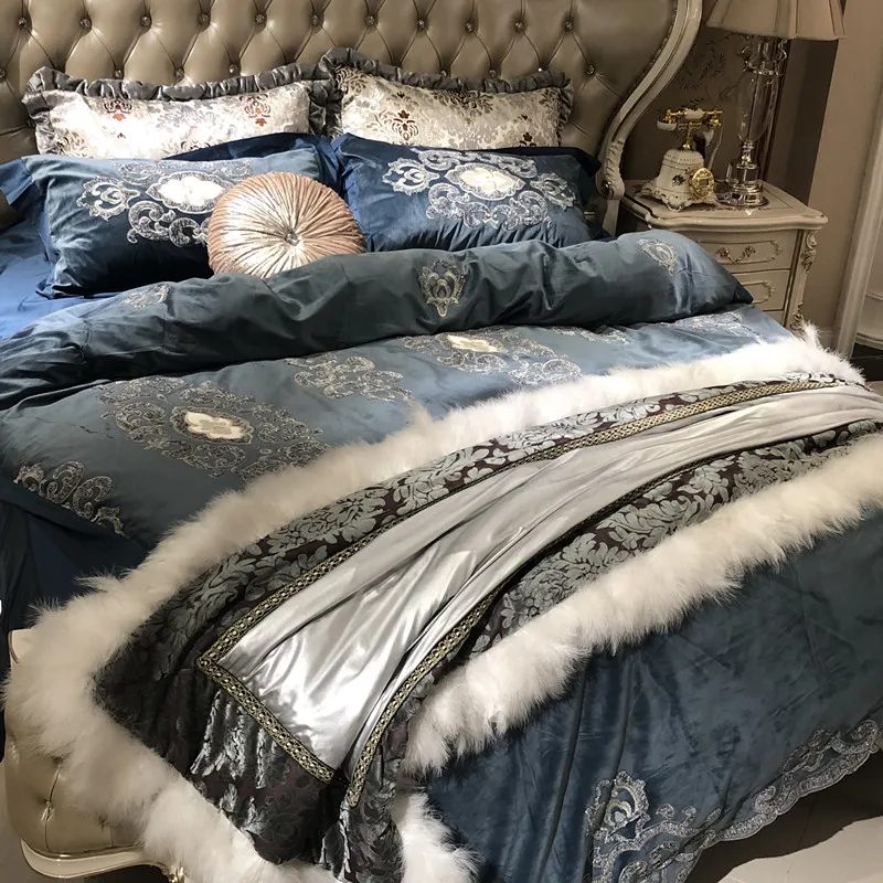 Waliicorners Luxury embroidery Bedding Sets Bedclothes Duvet/Quilt Cover AB side Bed Linen Sheet palace royal Set Queen King Size 25 1