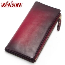 

2018 New Arrival Women Wallet Genuine Leather Vintage Female Day Clutches Long Design Clutch Two Fold Purse Card Holder