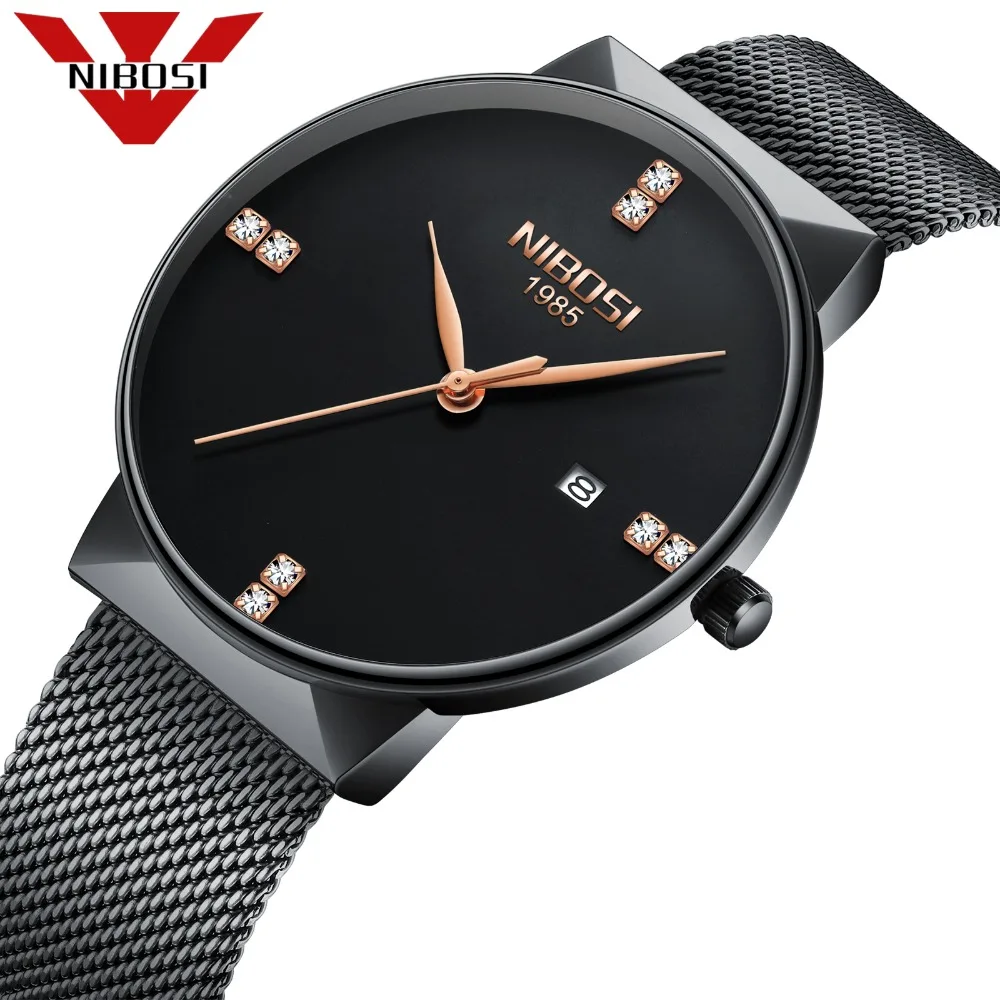 2018 New Trend of Pleasure Look NIBOSI Men's Watches Top Brand Luxury Watch Quartz Diamonds Wristwatches Mesh belt black Watch