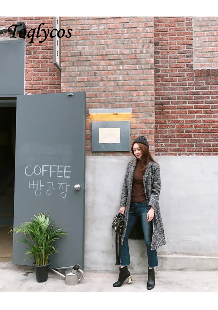 Spring Autumn Women's Wool Plaid Coat New Fashion Long Woolen Slim Type Female Winter Jackets 304five | Женская одежда