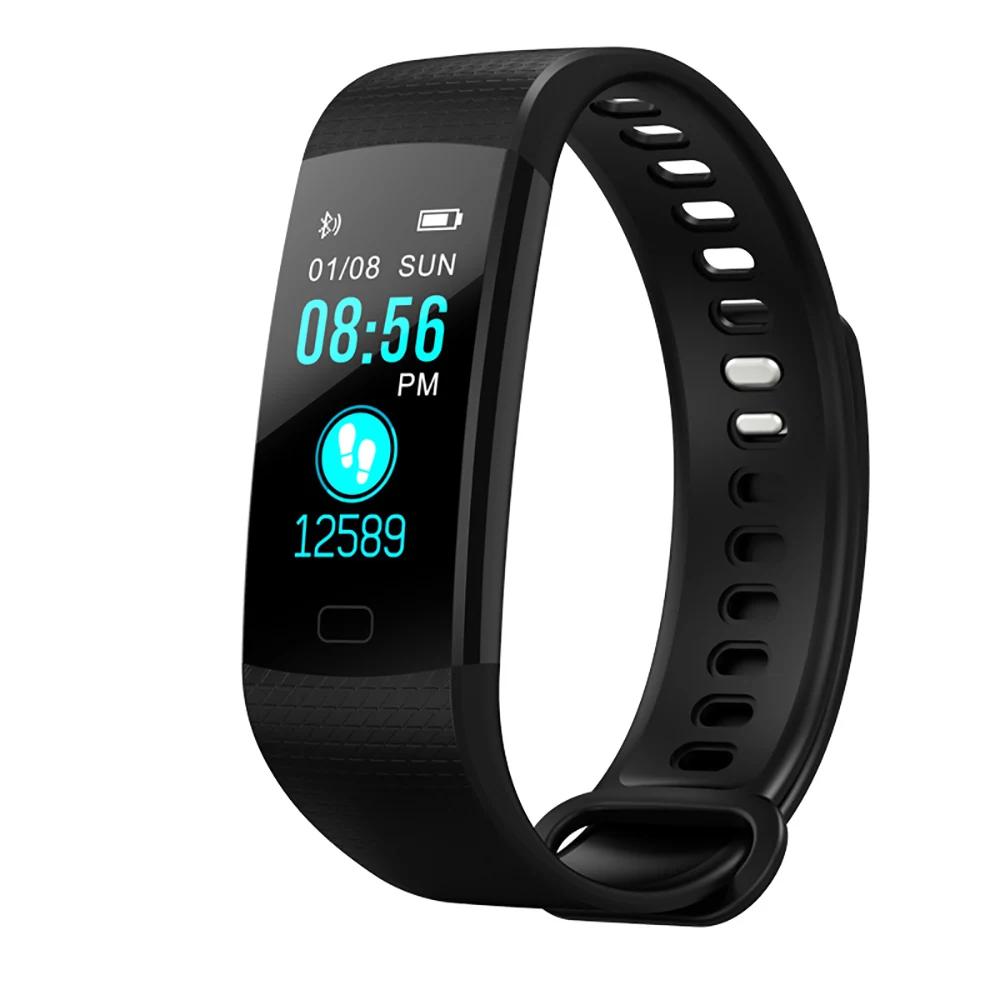Умный Браслет Y5 с цветным экраном, мужские наручные часы с Bluetooth, женские спортивные фитнес-треки с шагомером, монитором артериального давления - Цвет: Черный