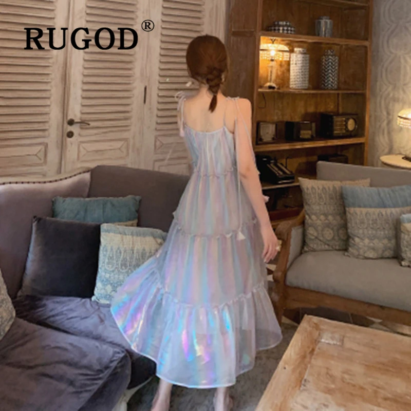 RUGOD элегантное яркое шифоновое платье на тонких бретелях с оборками без рукавов