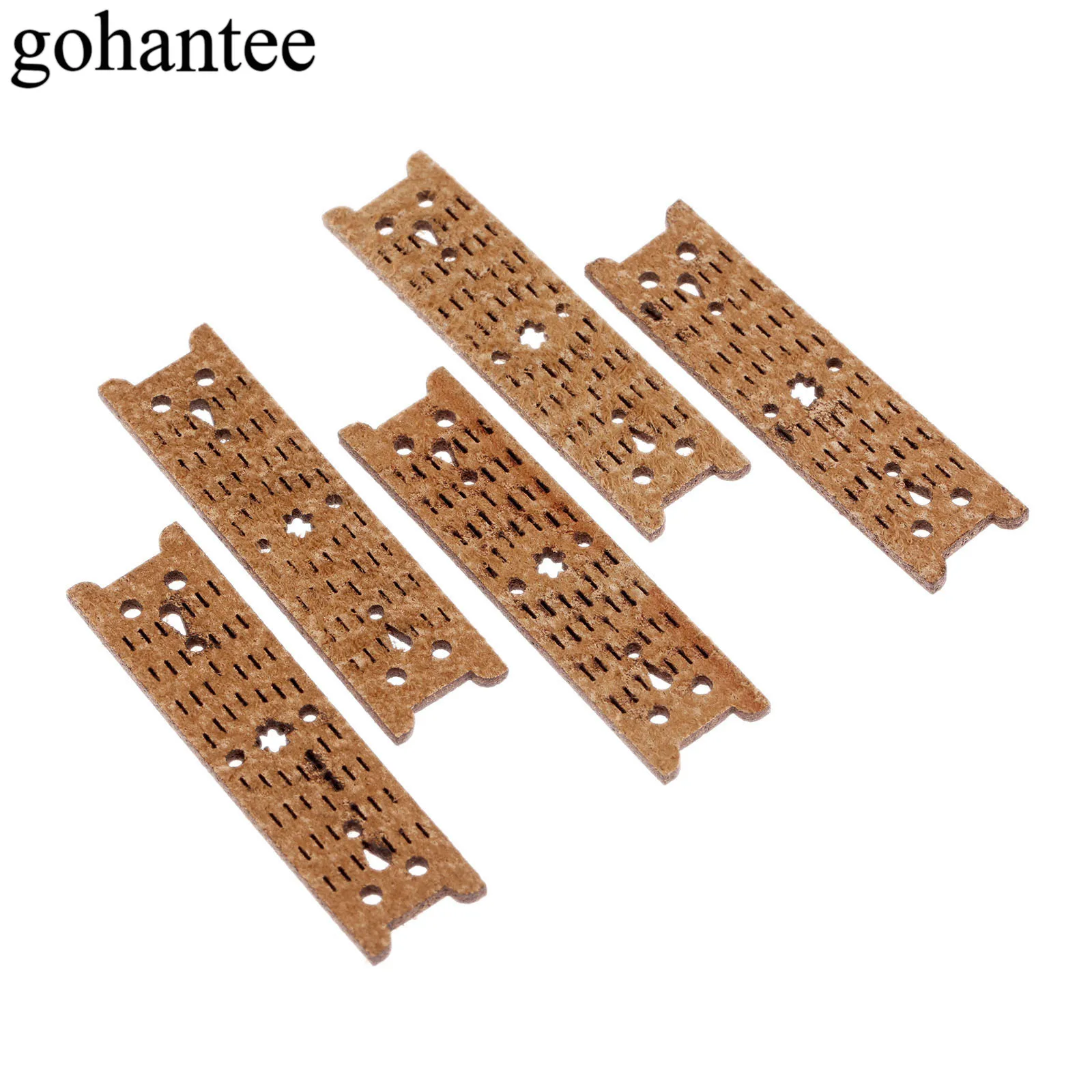 gohantee New Arrival Brown 5pcs Slingshots Pouches Microfiber Leather With Center Hole For Outdoor Hunting Catapults 60mm X 16mm