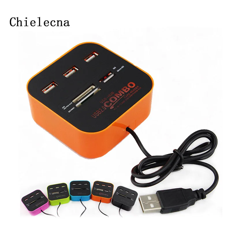 Chielecnal USB Hub 2.0 480Mbps USB Combo Card Reader All In One Multi