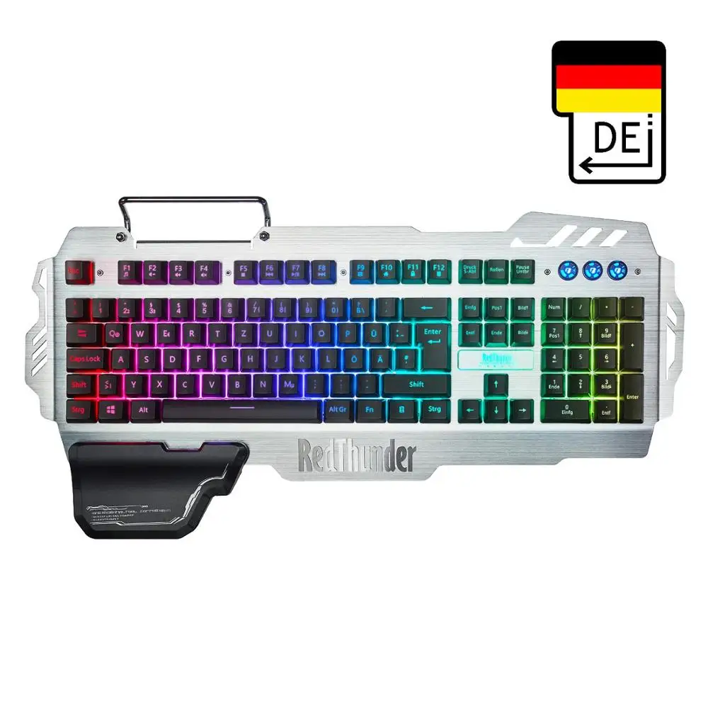 Игровая клавиатура RedThunder K900 RGB, механическая, похожая на русский, испанский, французский, многоязычная, металлический чехол для планшетного компьютера - Цвет: DE Layout