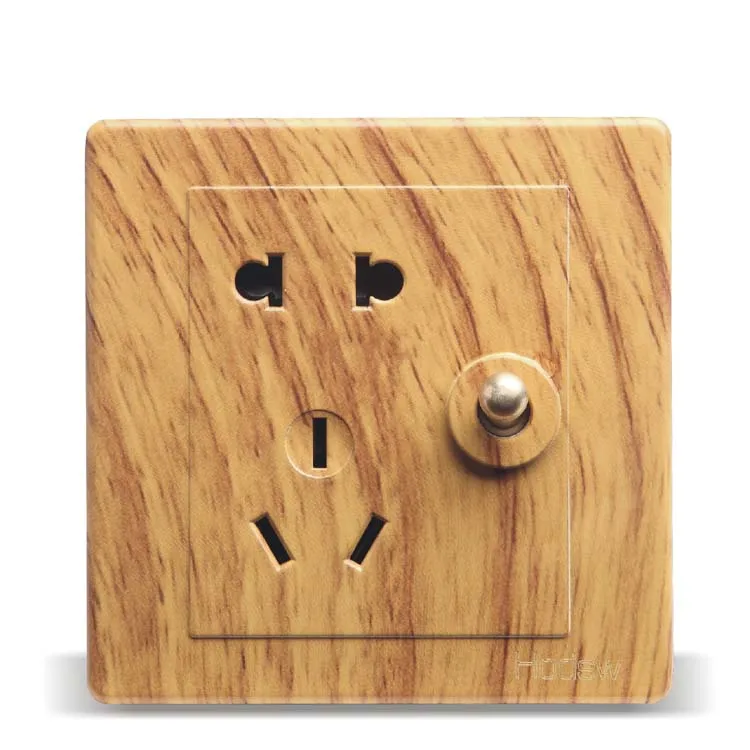 

Luxury Yellow Wood Pattern 86-Type Wall Switch, A Five-Hole Socket With A Single Switch Control Dual-Use, AC 110 ~ 250V