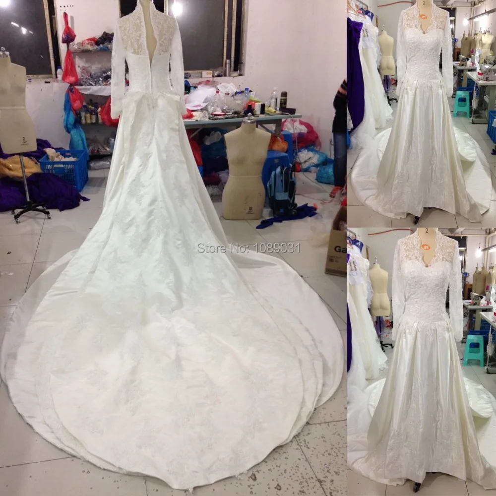

New Glamorous Wedding Dresses with Long Train Luxury Romantic Princess Formal Dress White/Ivory Elegant Real Bridal Gown