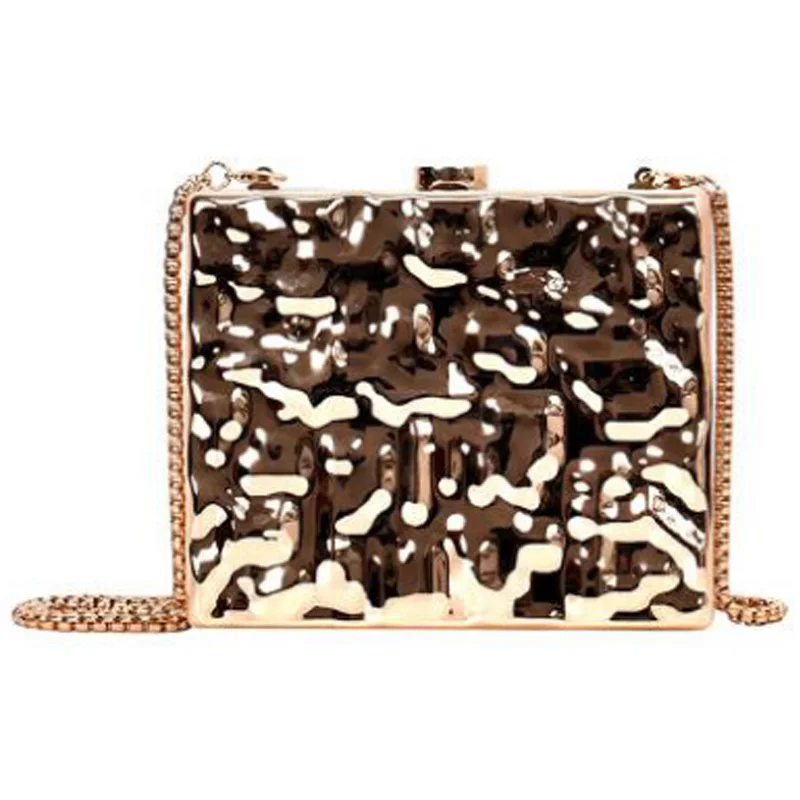 

New Retro Box Type Evening Dress Ladies Shoulder Bag Water Ripple Ladies Messenger Bag Chain Handbag