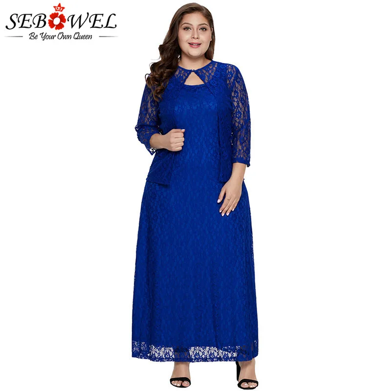 

SEBOWEL Plus Size Floral Lace Overlay Tank Maxi Dress Woman Spring Autumn 2019 Elegant Ladies Party Big Size Long Dresses XL-5XL