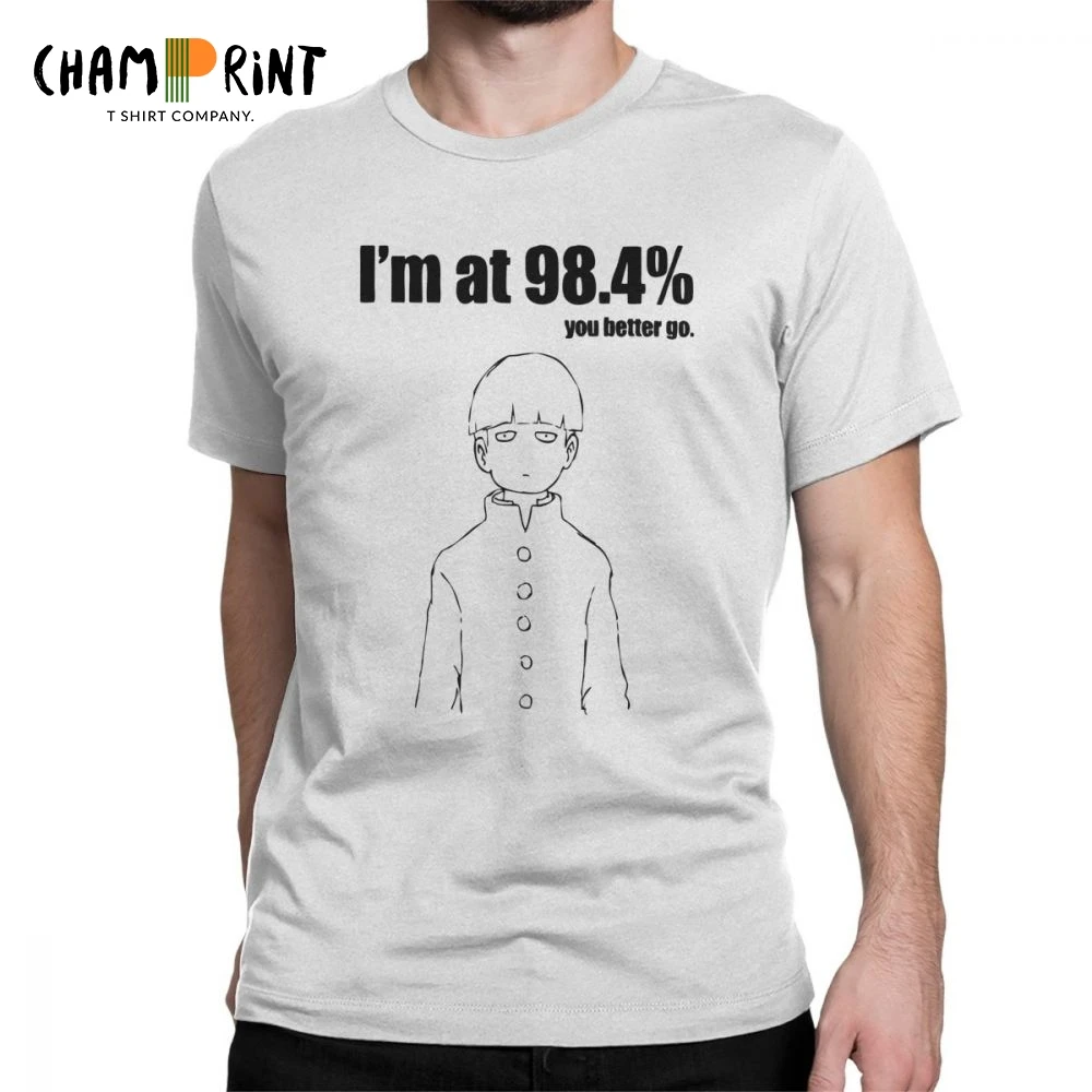 

Vintage Mob 98.4% Mob Psycho 100 T-Shirt Men Crew Neck 100% Cotton T Shirts Short Sleeve Tee Shirt Summer Tops