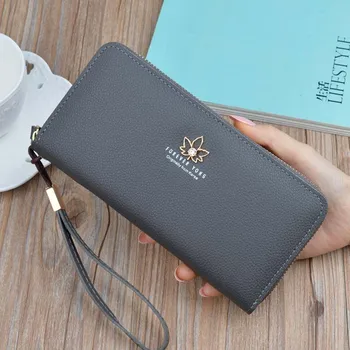 

New Wallet Leaves hardware brand wallet Purse Long phone bag Clutch bag Zipper Frame bag women bag large capacity