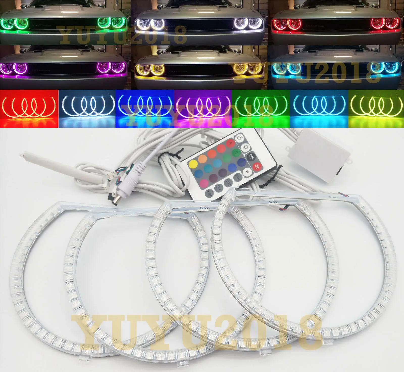 

RGB 4 Halo Rings fit for Dodge Challenger 2008-2014 car Headlight LED angel eyes Devil Demon Corona Flash DRL lamp