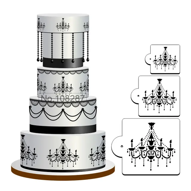 Chandelier Cake Stencil Set For Cookies And Cupcake Decoration Chandelier Cake Stencil Set For Cookies And Cupcake Decoration Fondant Plastic Template Mold Decorating Tools