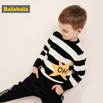 

Balabala Toddler Boy Soft Knit Sweater with Embroidery Children Kids Pullover Crewneck Sweater Ribbing at Neckline Cuff and Hem