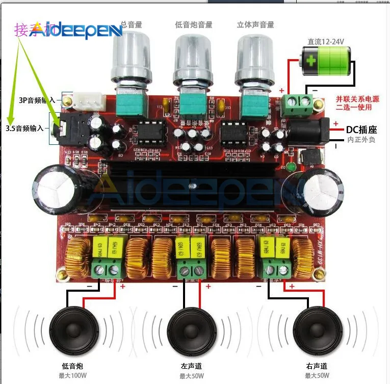 Aideep 2X50 Вт+ 100 Вт 3 канала стерео высокой мощности цифровой аудио усилитель доска DIY модуль TPA3116D2 аудио усилитель