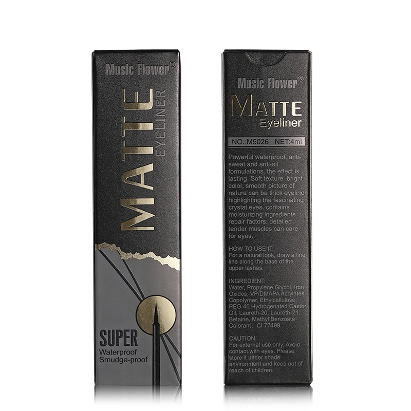 Music Flower Matte Black Liquid Eyeliner 24H Long Lasting Waterproof Quick-dry Eyeliner Pen Makeup Smooth Full Pigmnet Eye Liner