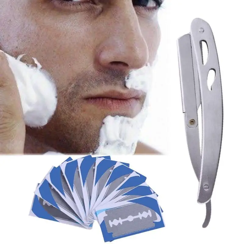 

1 set Razor Men Straight Barber Edge Steel Razors Folding Shaving Knife Hair Removal Tools with 10pcs Blades Top Quality