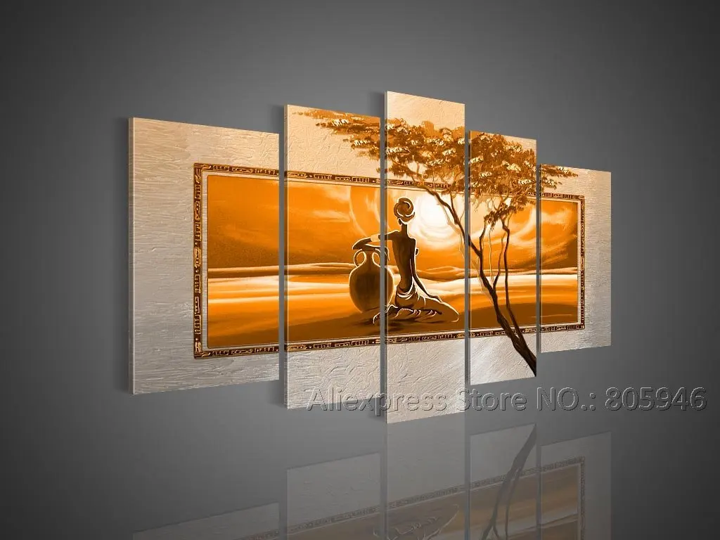 Framed !!! Handpainted Modern Wall Decor 5 pcs framed canvas painting