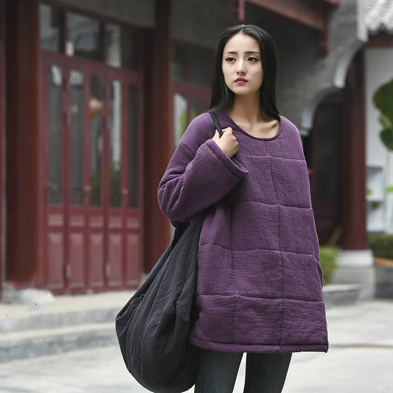 

2018 Winter Women Chinese Retro Linen Coat Long Cotton-padded Women Vintage Long Parkas Pullover