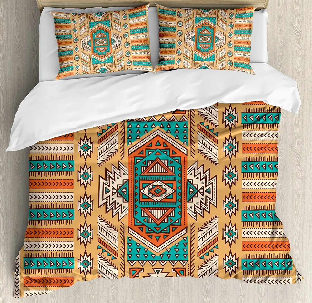 

Tribal Duvet Cover Set Ethnic Aztec Secret Tribe Pattern in Native American Bohemian Style 4 Piece Bedding Set