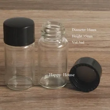 

1000sets X 3MLPortable Empty Clear Empty Mini Glass Bottle 3ML Mini Glass Vials 3CC Screw Neck Sample Vials With Black Cap