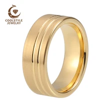 Обручальное кольцо из вольфрама для мужчин и женщин, Золотое обручальное кольцо 8 мм с офсетной рифленой удобной посадкой