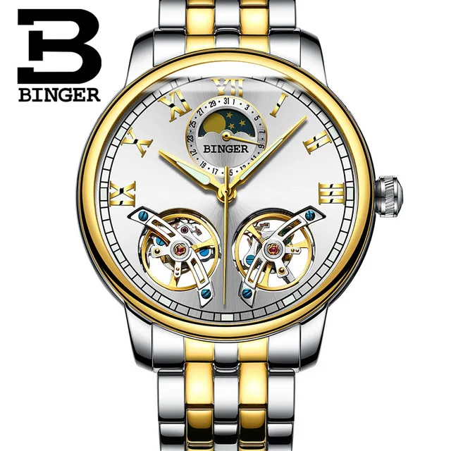 Switzerland BINGER, новинка, механические часы, роскошный бренд, скелет, двойной турбийон, сапфировые, водонепроницаемые часы, мужские часы - Цвет: 02