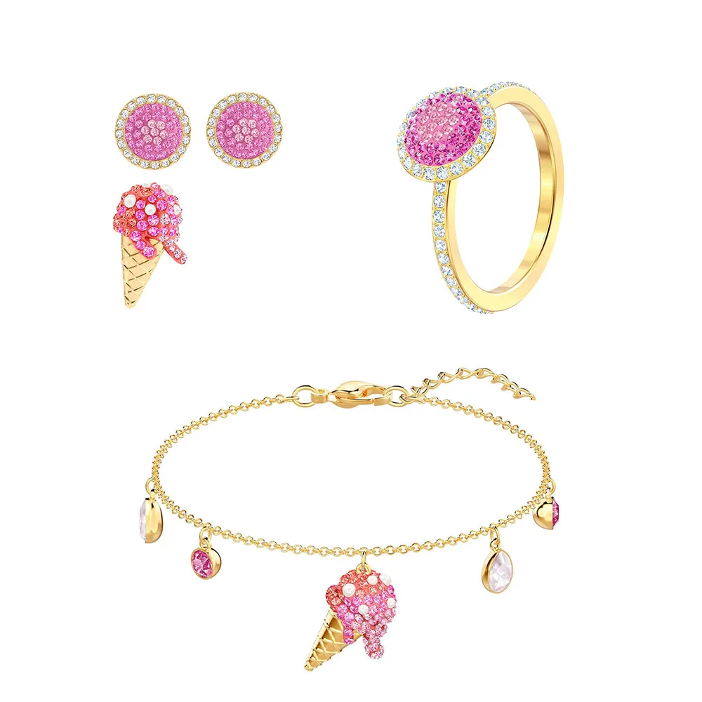 

SWA RO 2019 Fashion Unique New SWA NO REGRETS Set Shiny Round Pink Crystal Women Jewelry Set Give Girlfriend Romantic Gift