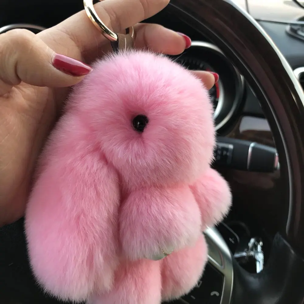 

Car keychain lovers rabbit bags hangings male female quality plush gift Genuine Rex Rabbit Plush Suit Rabbit Pendant Bunny Birth