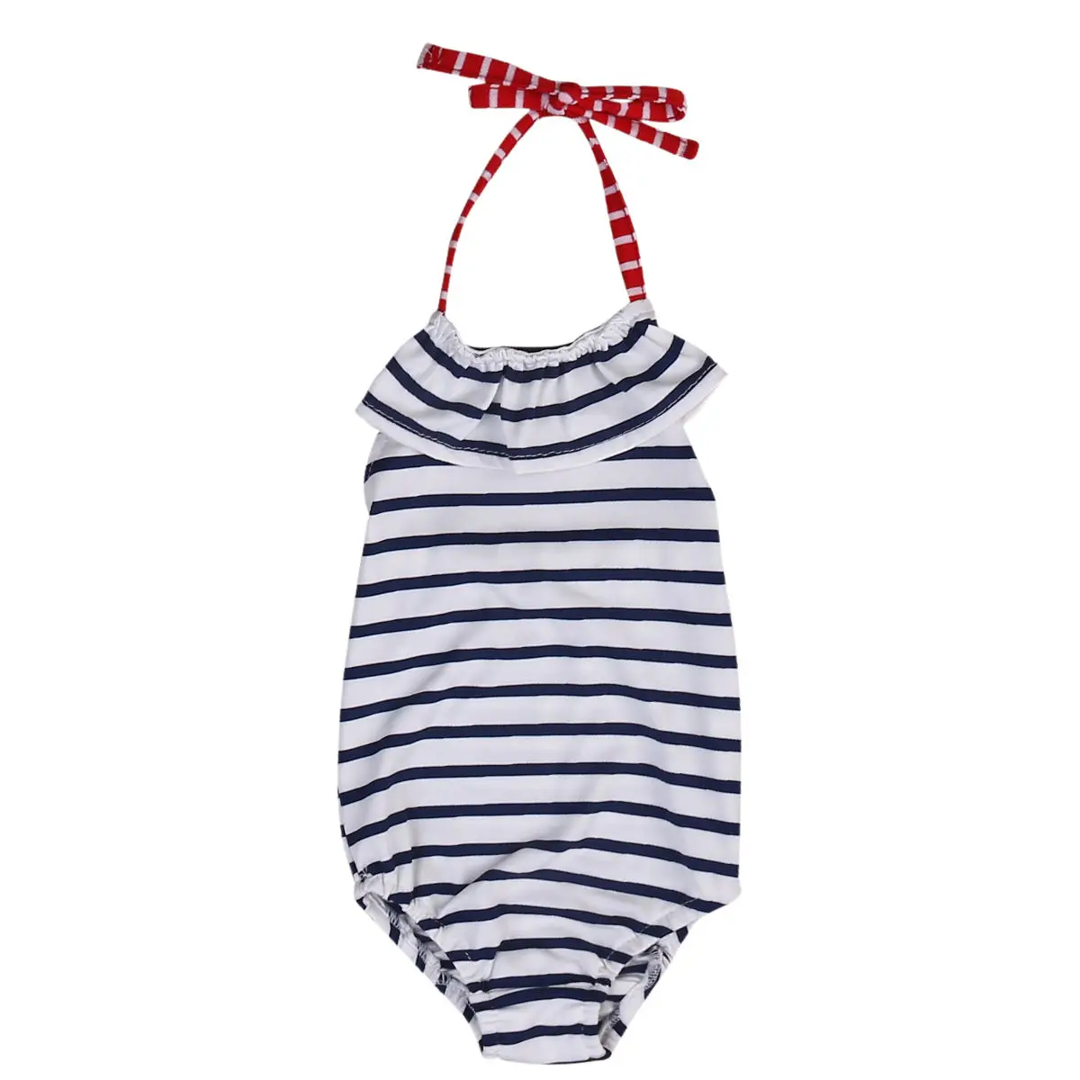 2018 Kids Girls Striped Halter Swimsuit Swimwear One Pieces Bathing Suit Cotton Hlater Ruffles