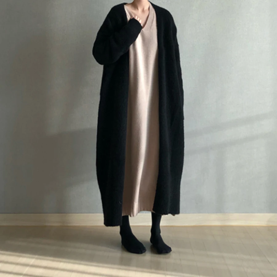 

Oversized Sweater Ladies Korean Version Autumn Knitting Long Sleeve Cardigan Sweater Women Casual Loose Warm Long Sweater Woman