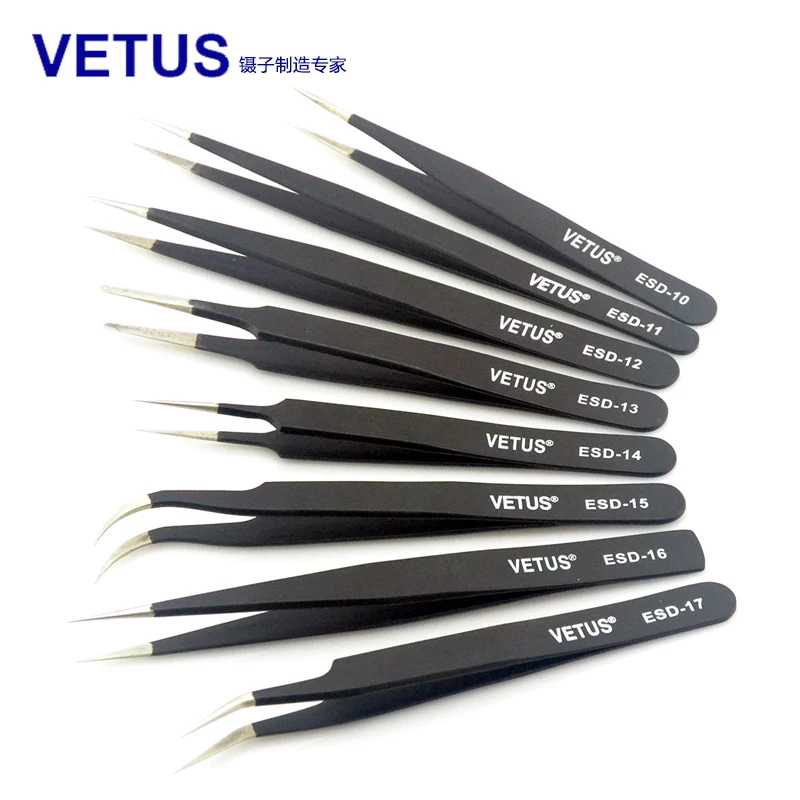 Vetus ESD черный Пинцет для ресниц из нержавеющей стали сверхтонкие осадки анти кислотные пинцеты для наращивания ресниц инструменты для макияжа