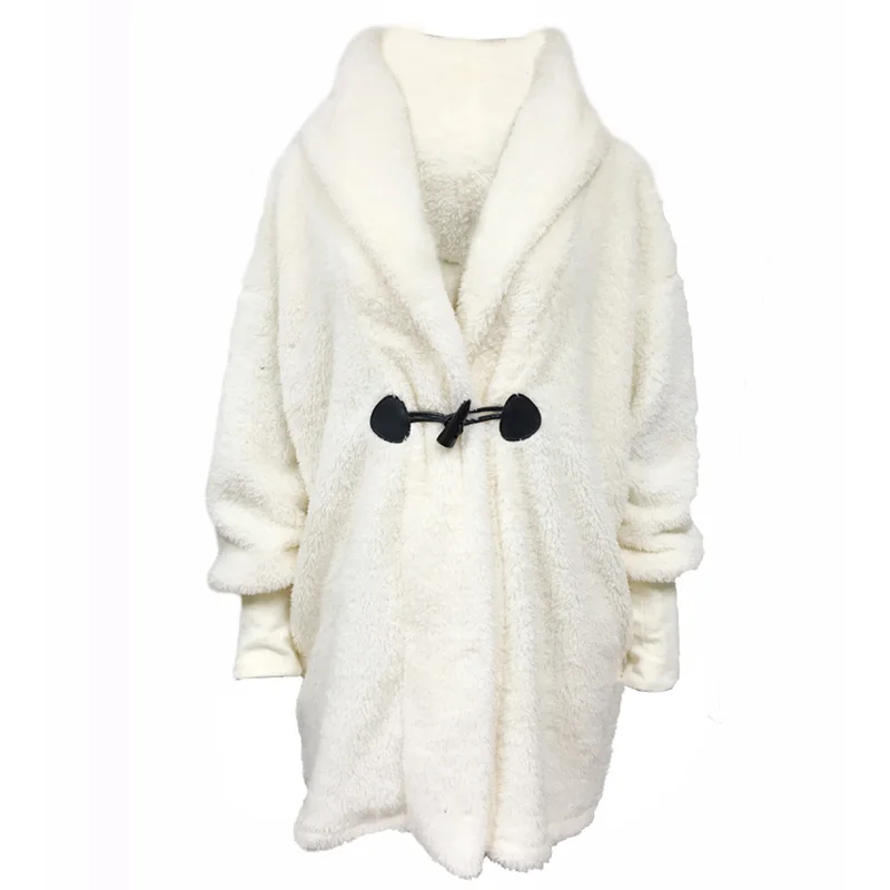 White Plus Size Fur Coat Women Shaggy Fluffy Winter Coat Full Sleeve