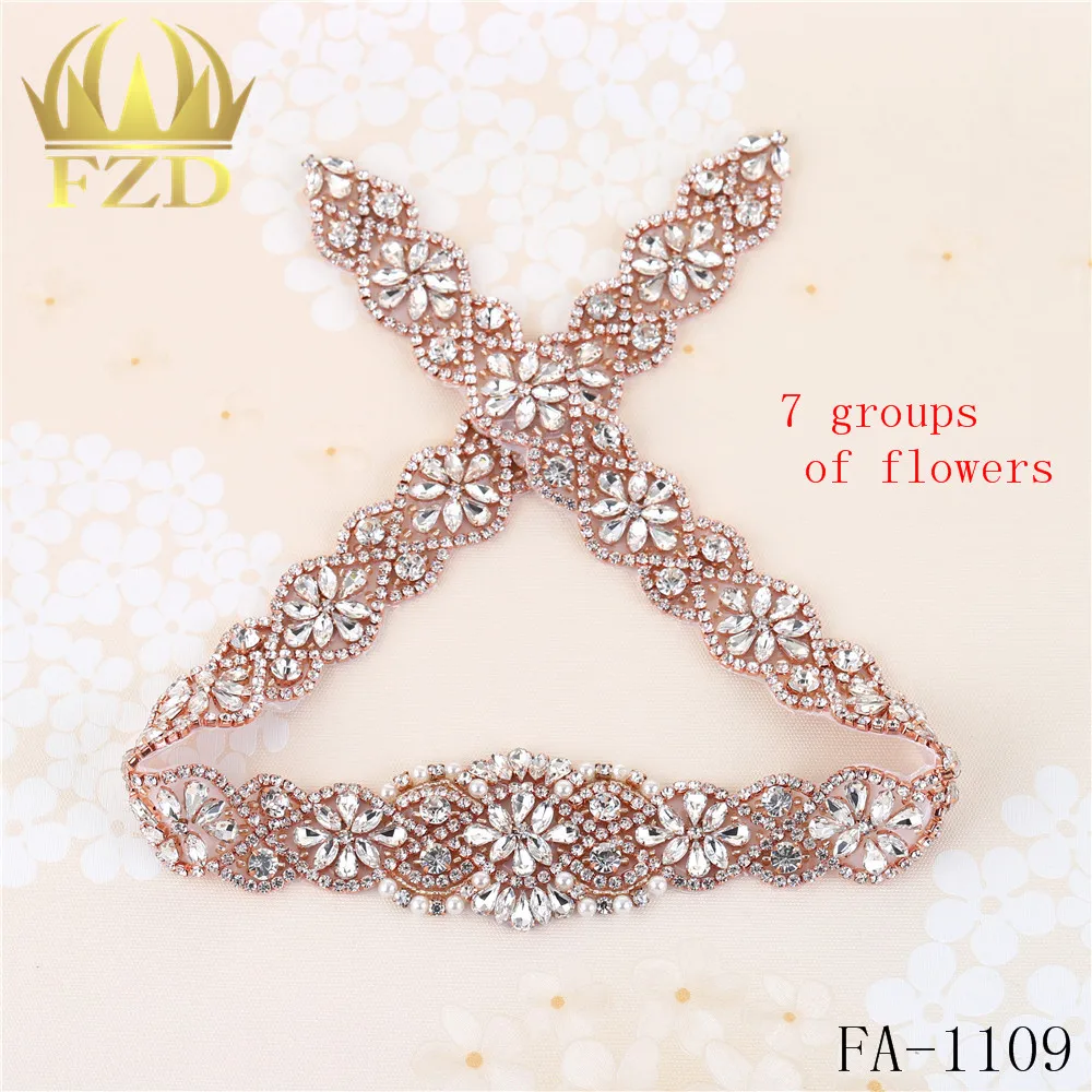 

1 Piece Rose Gold Motif Rhinestones Applique Sew On Wedding Dress Pearls Beads Appliques Strass For Garment Crystal Accessories