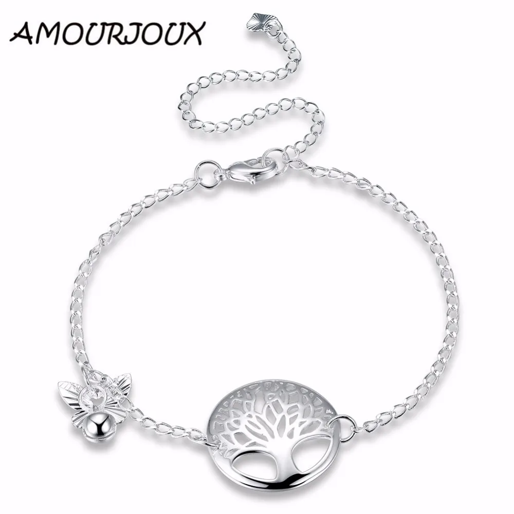 AMOURJOUX LIFE OF TREE Hollow Charm Silver Plated Anklets For Women Ankle Bracelet On The Leg
