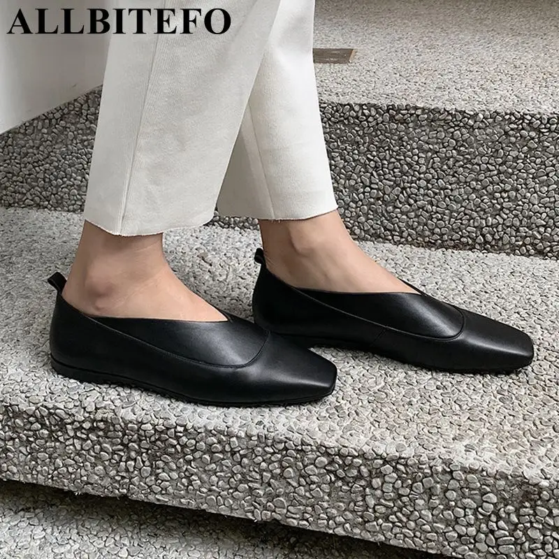 

ALLBITEFO fashion soft natural genuine leather women flats sneakers shoes woman Spring flat heel shoes ballerina flats Flattie