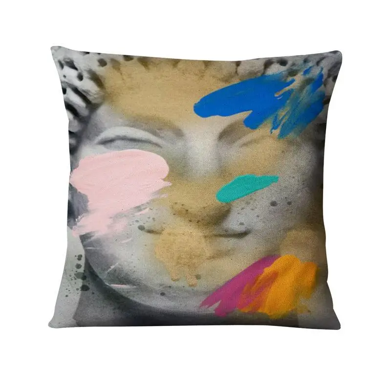 Classical Figure Sculpture Printed Pillowcase Abstract Oil Paint Cushion Decorative Pillow Home Decor Sofa Throw Pillow 45*45cm 