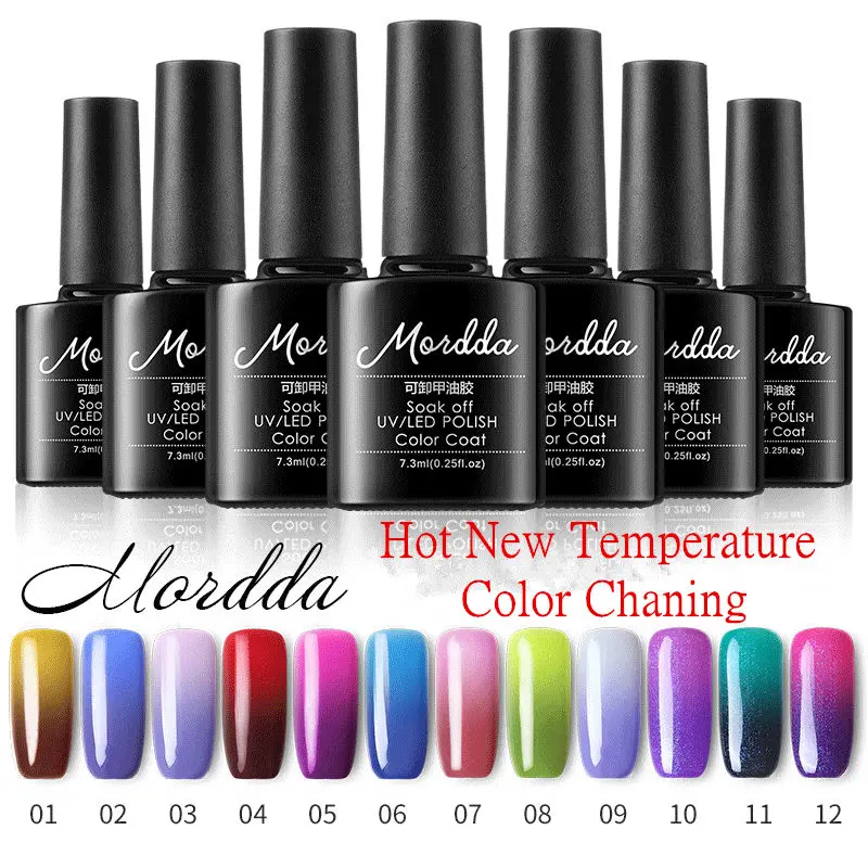 

7.3ml Nail gel Polish Temperature color Changing 12 Colors availiable Soak-off UV Gel Lacquer for Nail Art design